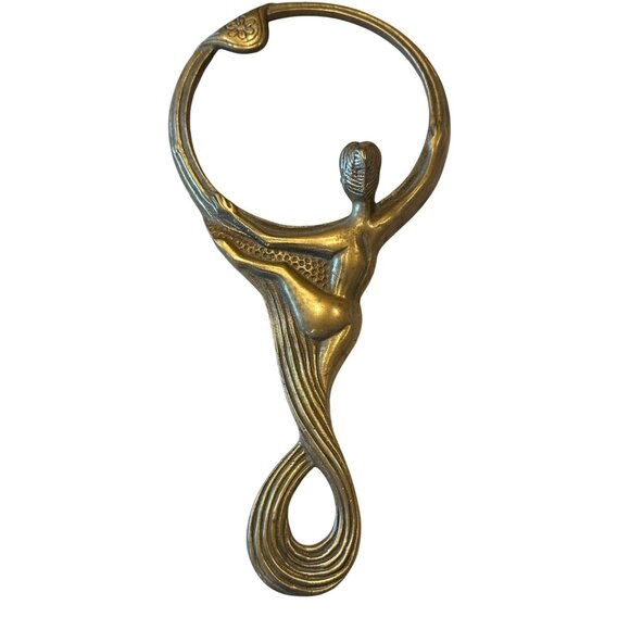 Other - Vintage Antique Brass Hand Mirror Frame Art Nouveau Female Figure Vanity Deco